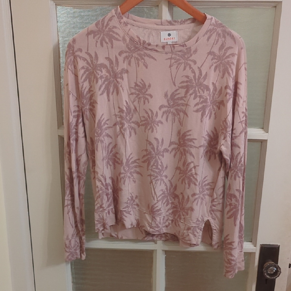 Sundry Blush Palm Print Long Sleeve Tee